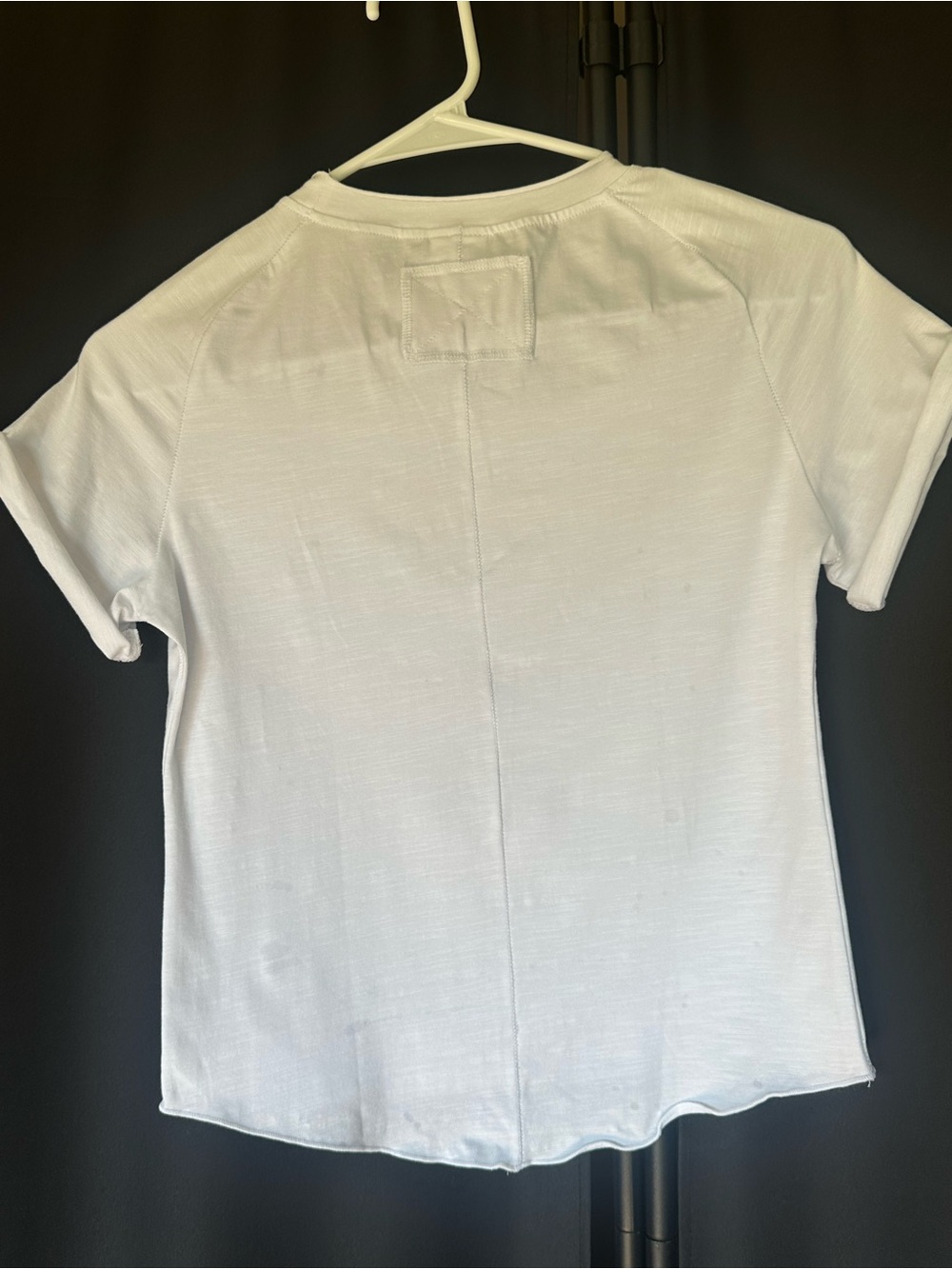 White Cotton Blend Raw Hem Tee Small Minimalist Rolled Sleeve High Low Top